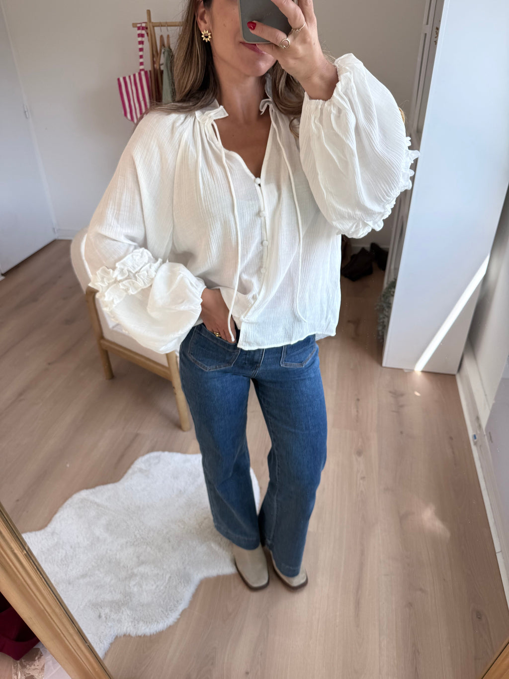 Esmée Ruffled Blouse in Ecru