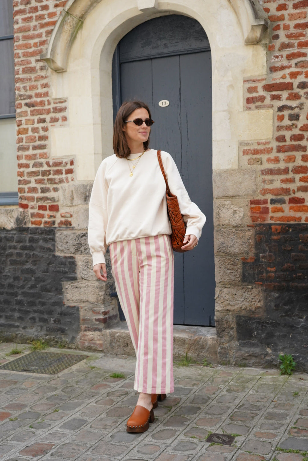 Hubert Stripe Pants Pink/Ecru