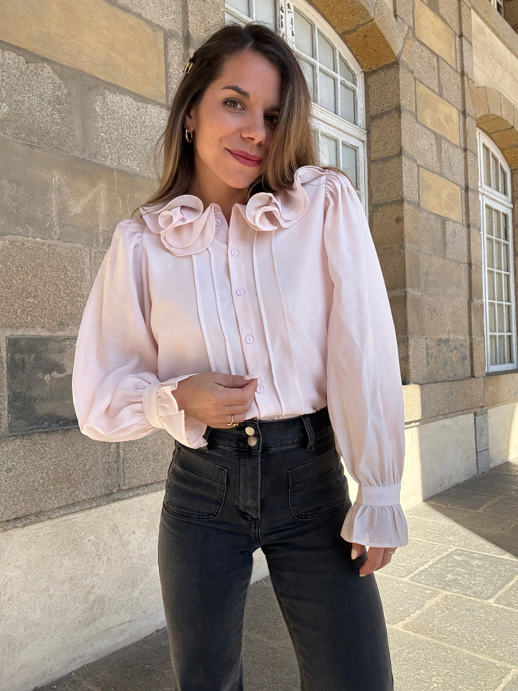 Blusa marrón rosa suave