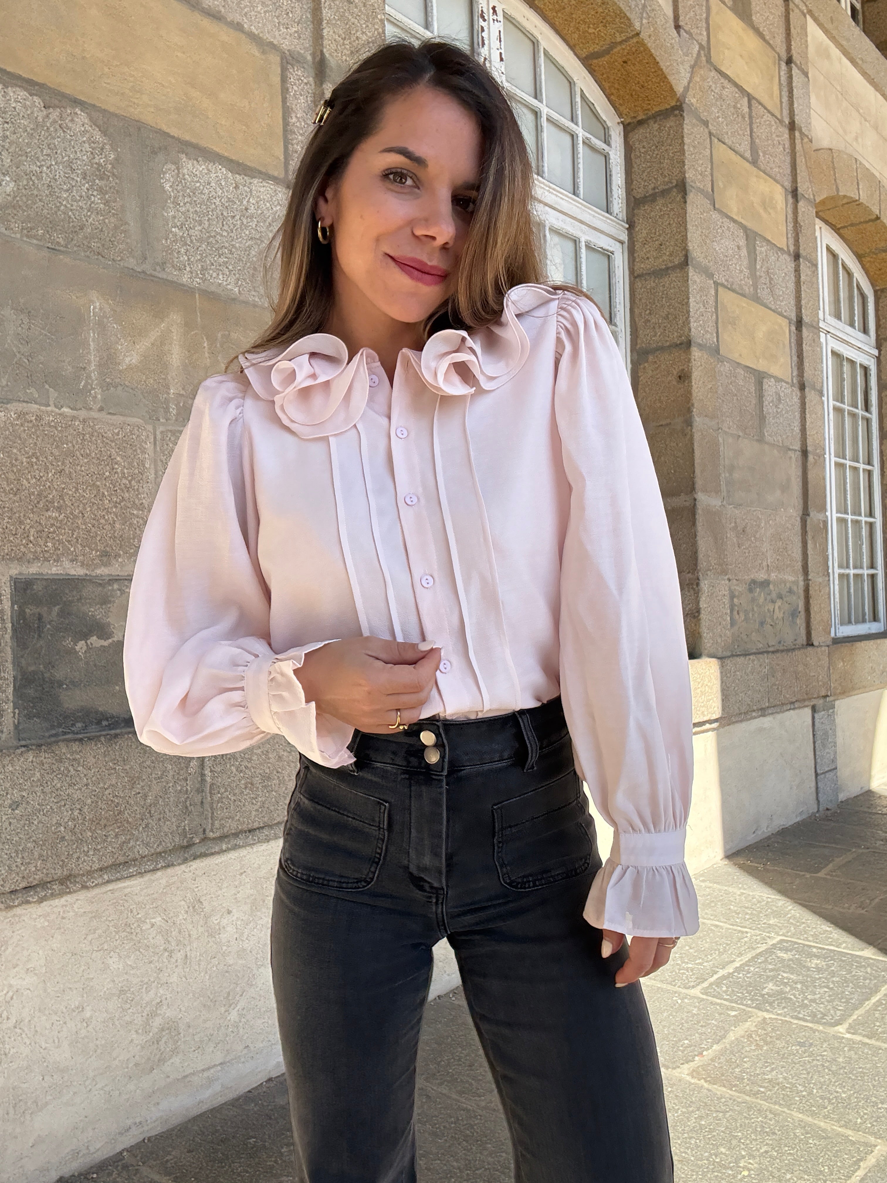 Blusa marrón rosa suave