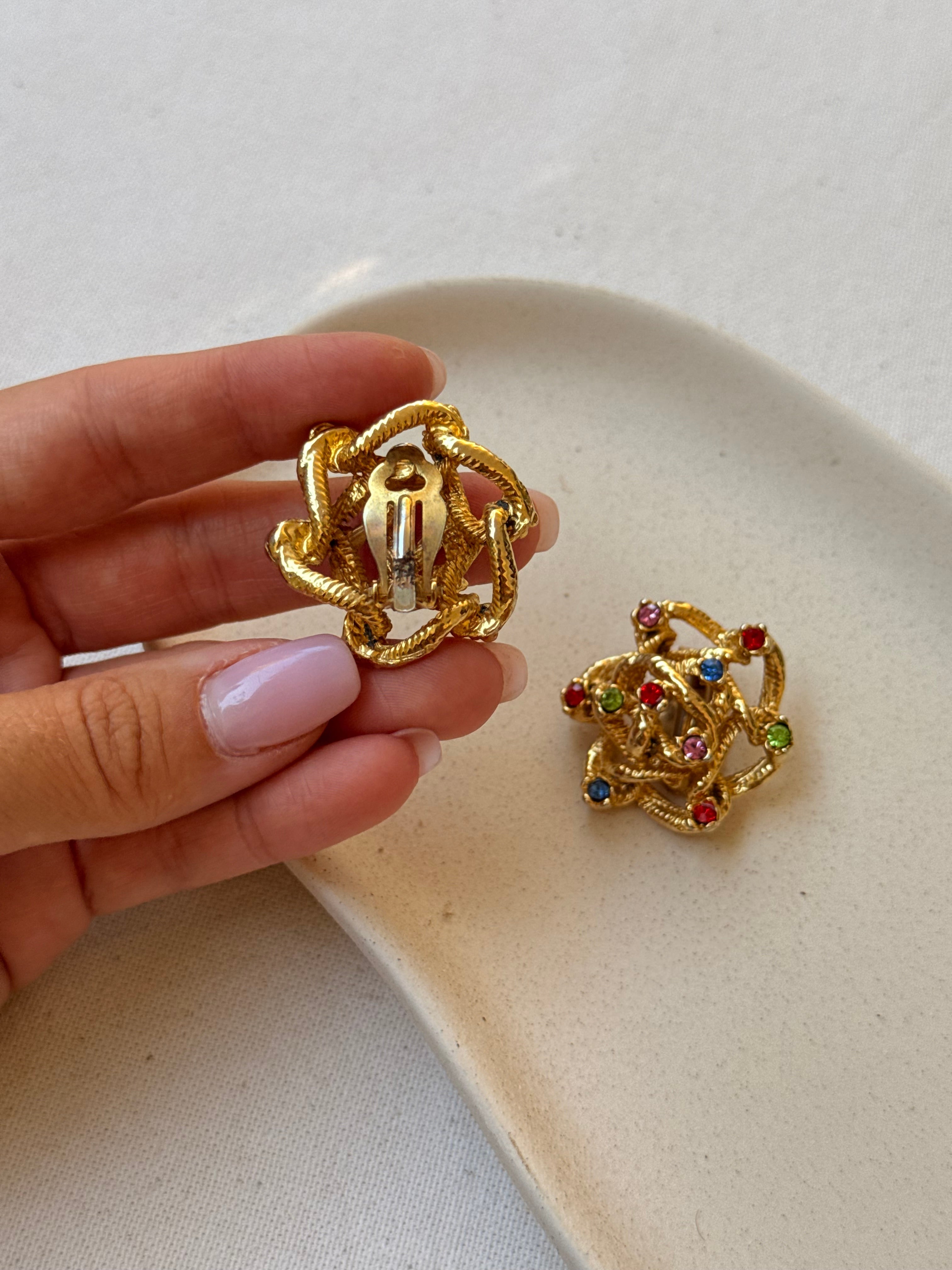 Vintage Earrings - Multicoloured Rhinestones