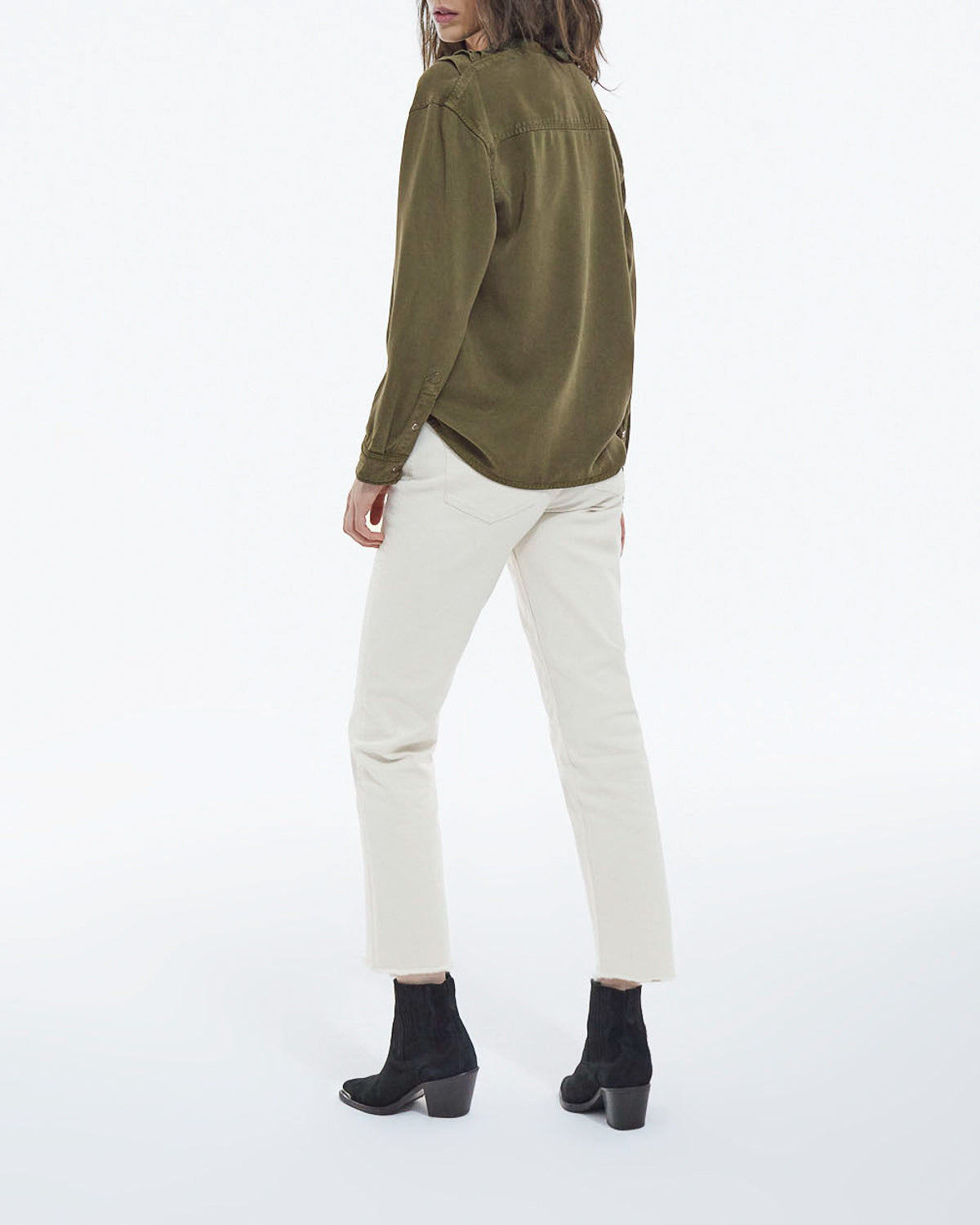 The Kooples - Camisa Caqui Cuello Redondo Con Detalles De Volantes - Mujer