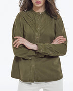 The Kooples - Camisa Caqui Cuello Redondo Con Detalles De Volantes - Mujer