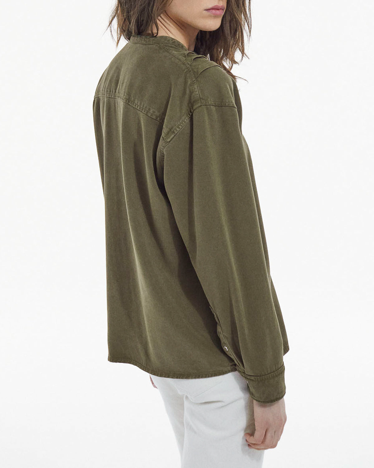 The Kooples - Camisa Caqui Cuello Redondo Con Detalles De Volantes - Mujer