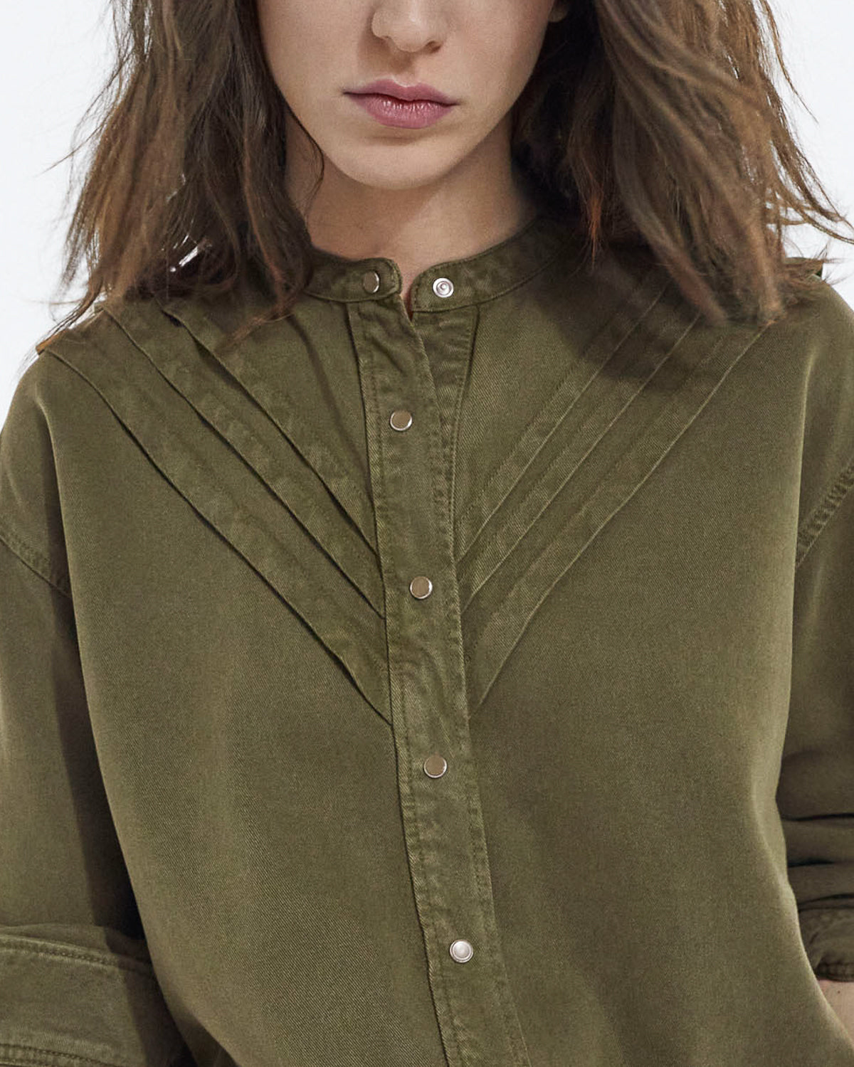 The Kooples - Camisa Caqui Cuello Redondo Con Detalles De Volantes - Mujer