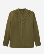 The Kooples - Camisa Caqui Cuello Redondo Con Detalles De Volantes - Mujer