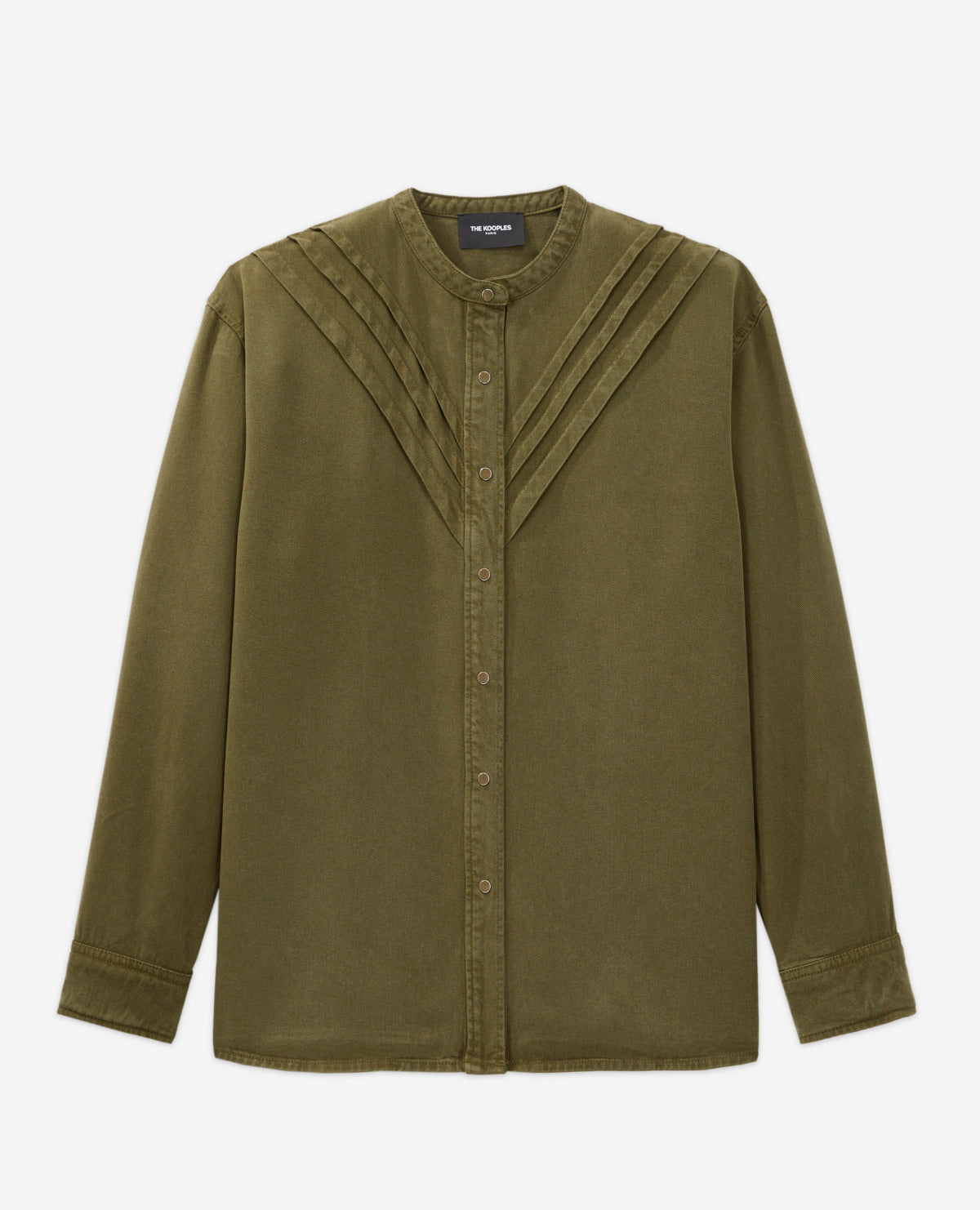 The Kooples - Camisa Caqui Cuello Redondo Con Detalles De Volantes - Mujer