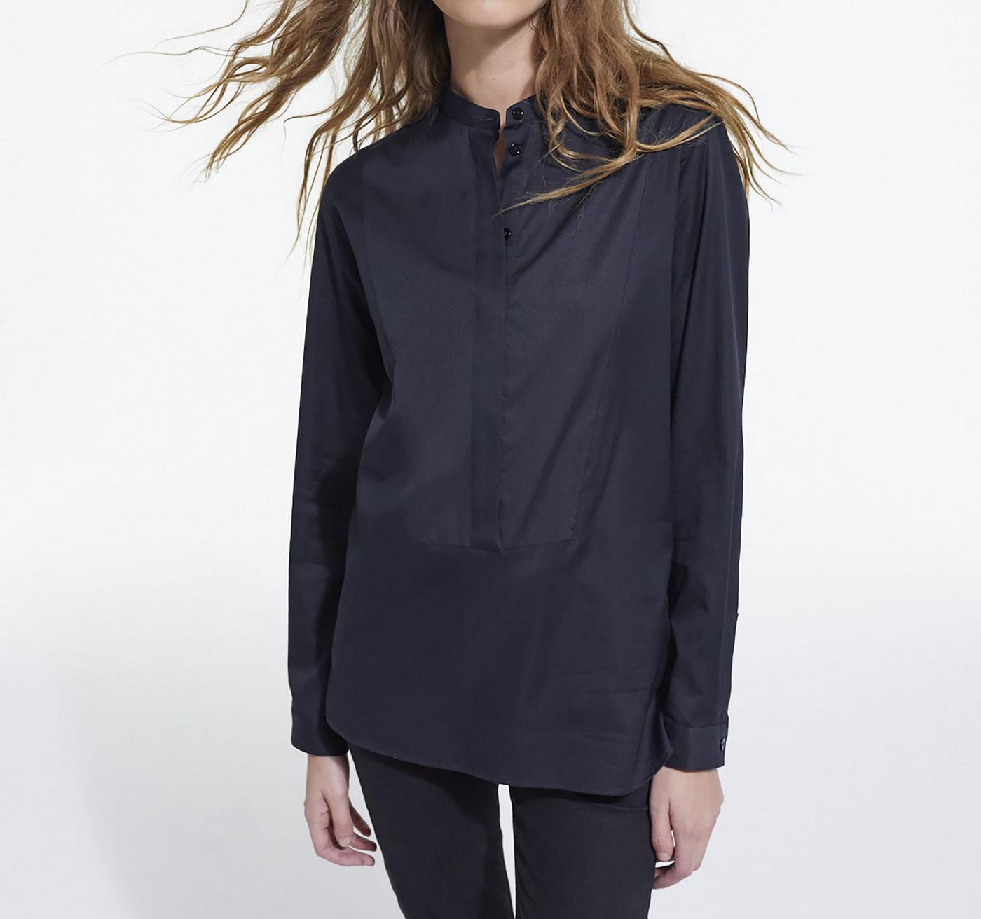 The Kooples - Collarless Shirt with Hidden Placket Detail - Women