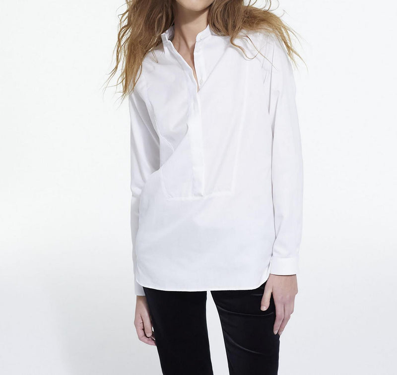 The Kooples - Collarless Shirt with Hidden Placket Detail - Women's