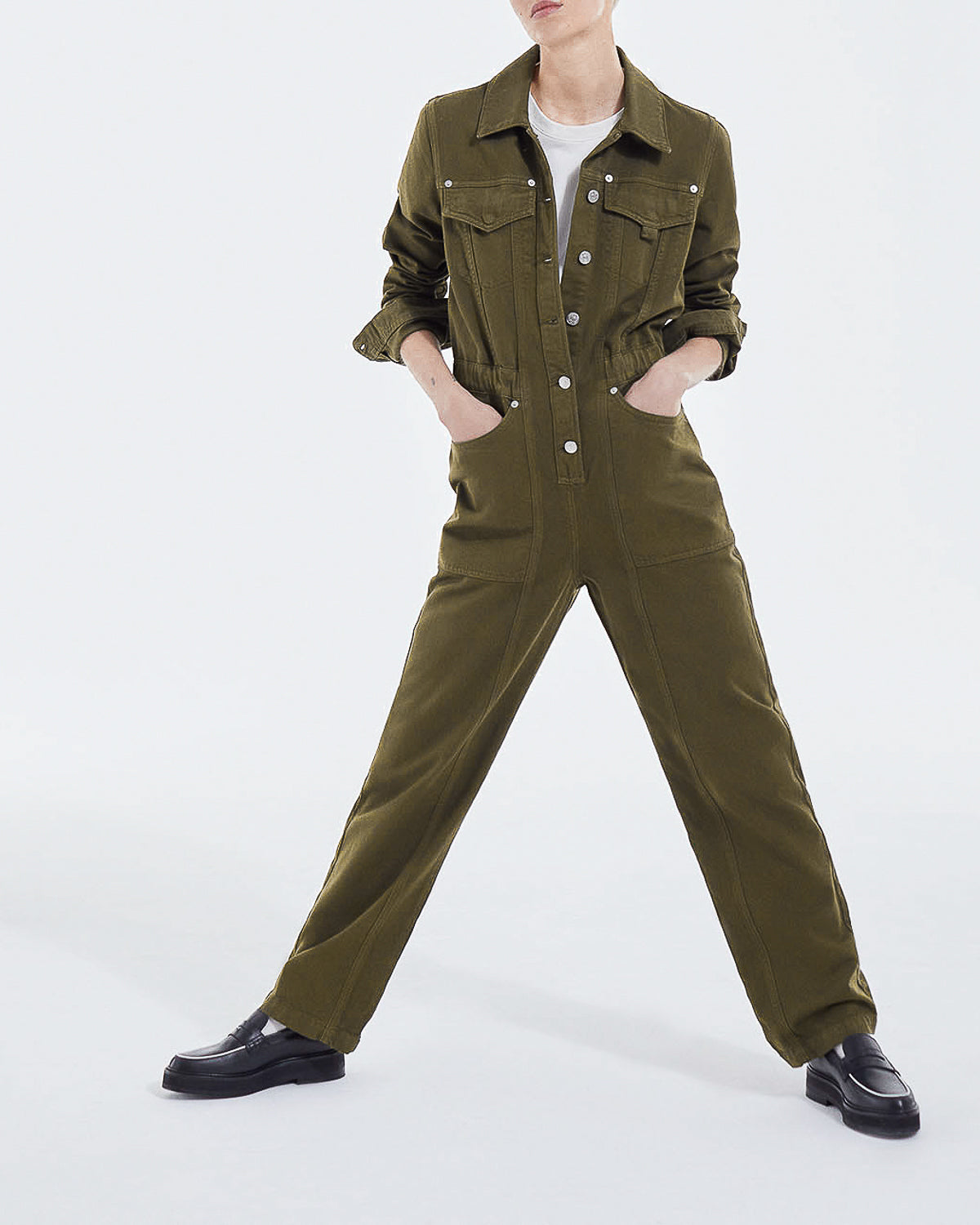 The Kooples - Casual Khaki Denim Jumpsuit with Pockets - Women