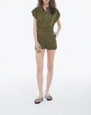 Combishort Kaki Tencel Boutonné - Femme