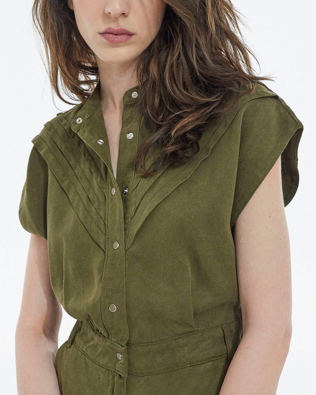 The Kooples - Buttoned Khaki Tencel Playsuit - Women