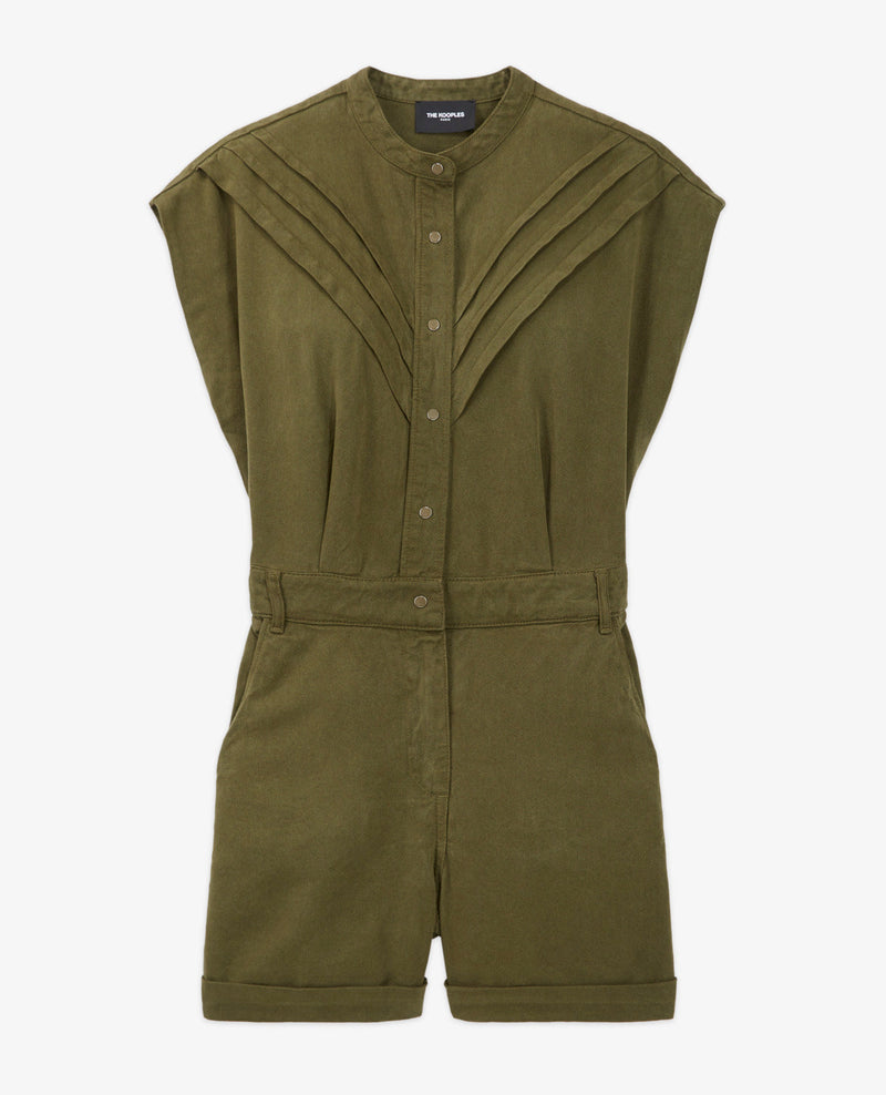 Combishort Kaki Tencel Boutonné - Femme