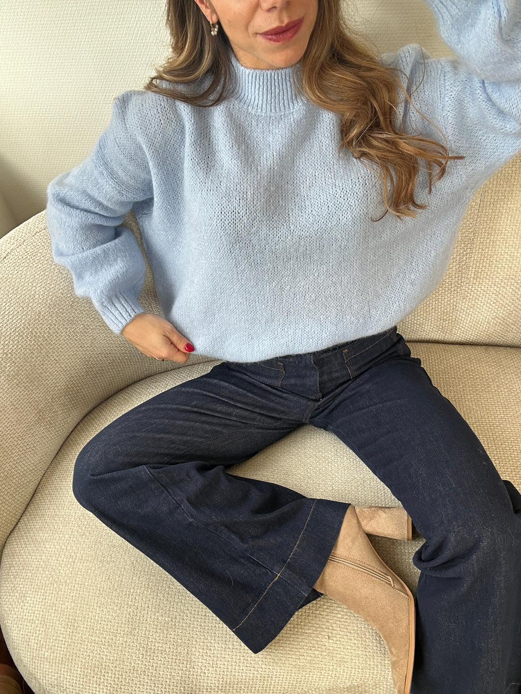 Hortense Crew-Neck Knitted Sweater Glacier Blue