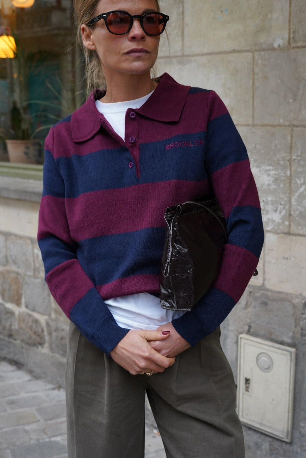 Leonardo Striped Polo Sweater Navy/Bordeaux