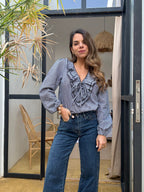 Blusa Stella de cuadros vichy azul marino