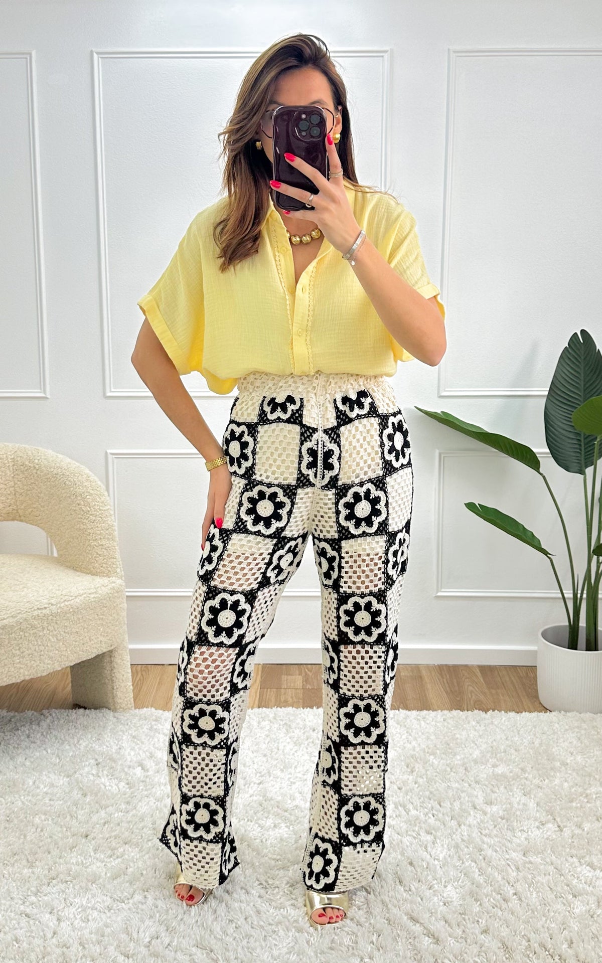 Elouan Crochet Trousers - Ecru and Black
