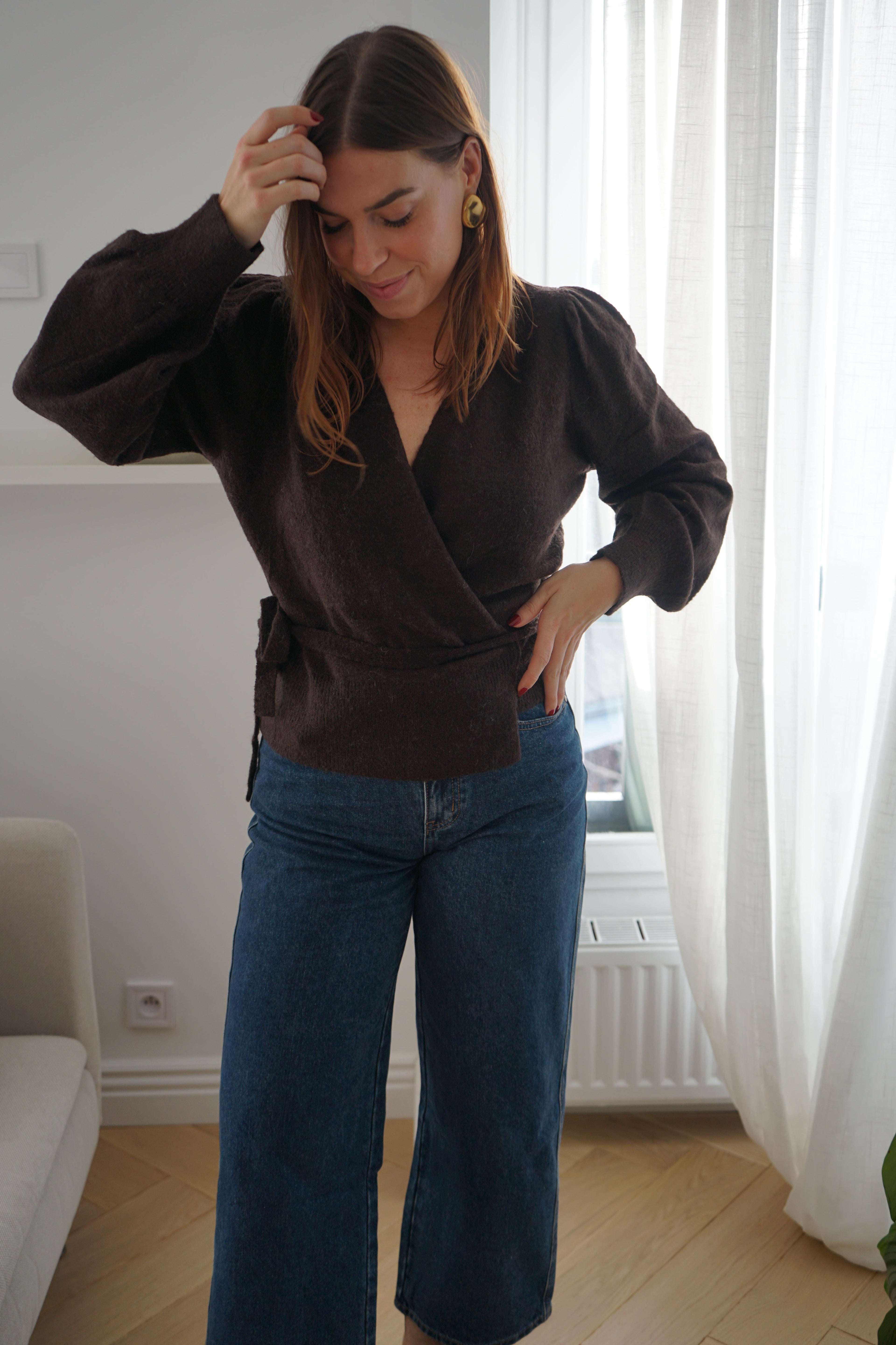 Pia Chocolate Wool And Mohair Bow Cardigan