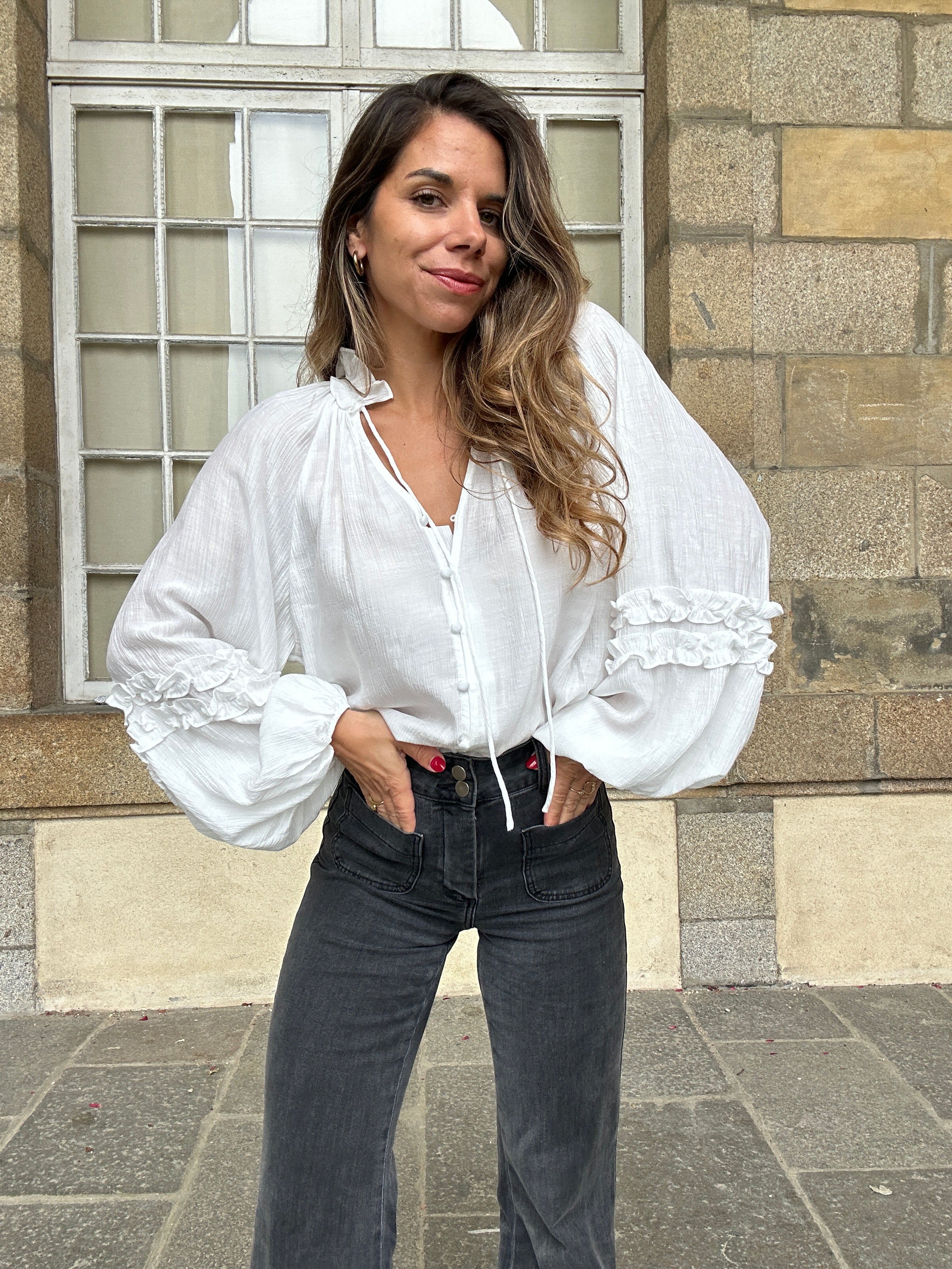 Esmée Ruffled Blouse in Ecru