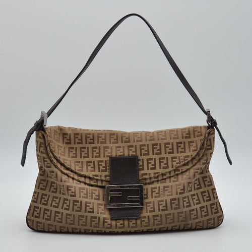 Fendi Baguette Calabacín Lona Jacquard Marrón
