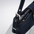 Sac Fendi Baguette Toile Bleu Marine Fermoir Ff Émail Vintage