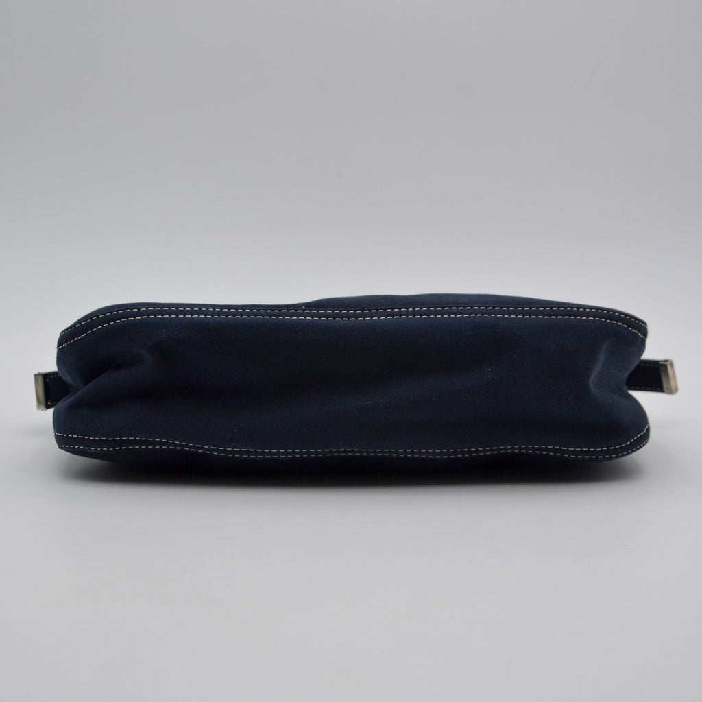 Sac Fendi Baguette Toile Bleu Marine Fermoir Ff Émail Vintage