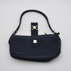Sac Fendi Baguette Toile Bleu Marine Fermoir Ff Émail Vintage