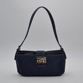 Sac Fendi Baguette Toile Bleu Marine Fermoir Ff Émail Vintage