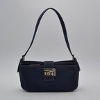 Sac Fendi Baguette Toile Bleu Marine Fermoir Ff Émail Vintage