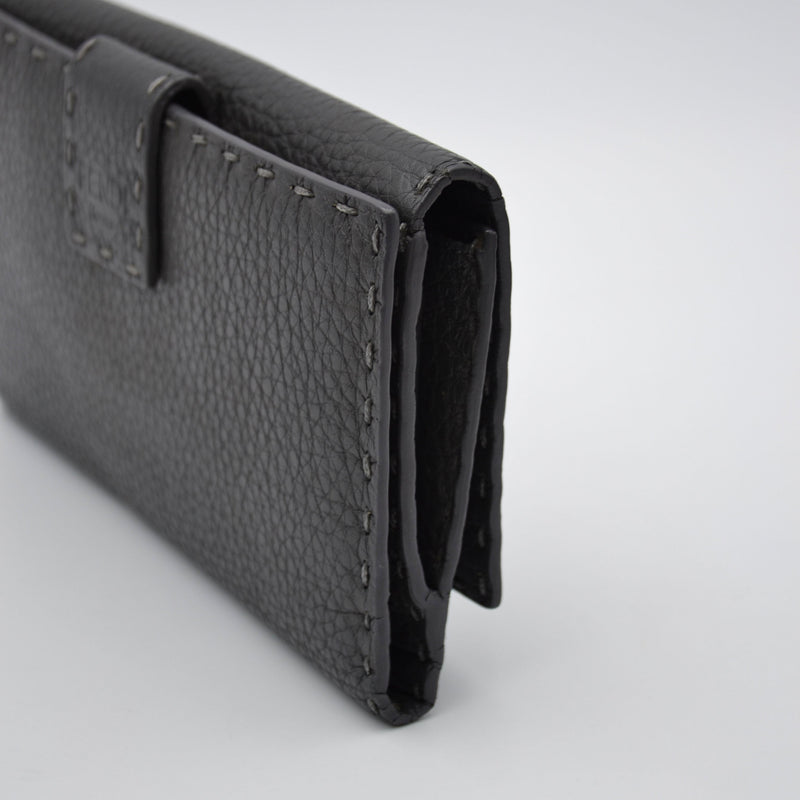 Portefeuille Fendi Selleria Cuir Grainé Gris Anthracite Unisexe