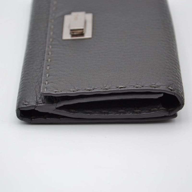 Portefeuille Fendi Selleria Cuir Grainé Gris Anthracite Unisexe