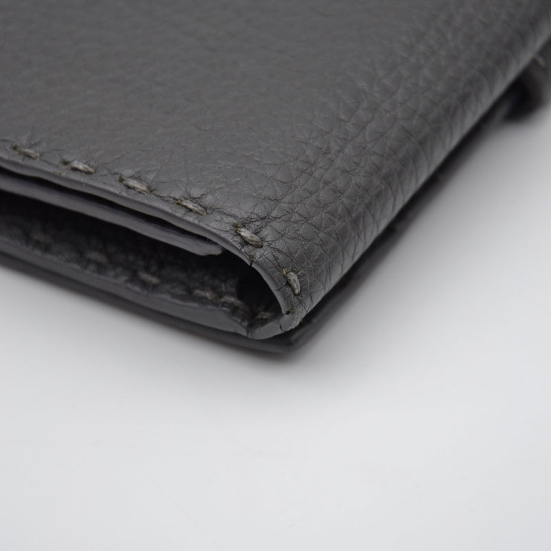 Portefeuille Fendi Selleria Cuir Grainé Gris Anthracite Unisexe