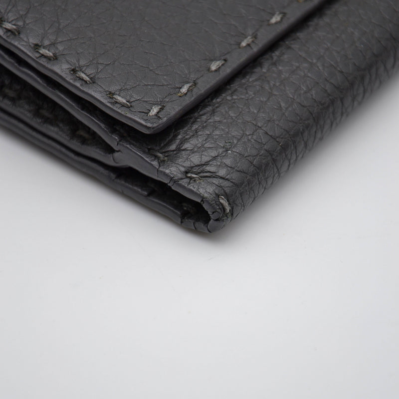 Portefeuille Fendi Selleria Cuir Grainé Gris Anthracite Unisexe