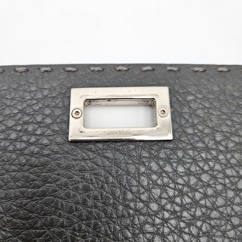 Portefeuille Fendi Selleria Cuir Grainé Gris Anthracite Unisexe