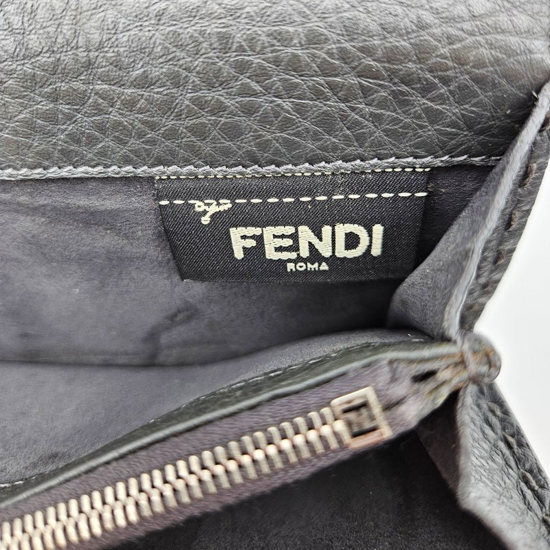Portefeuille Fendi Selleria Cuir Grainé Gris Anthracite Unisexe