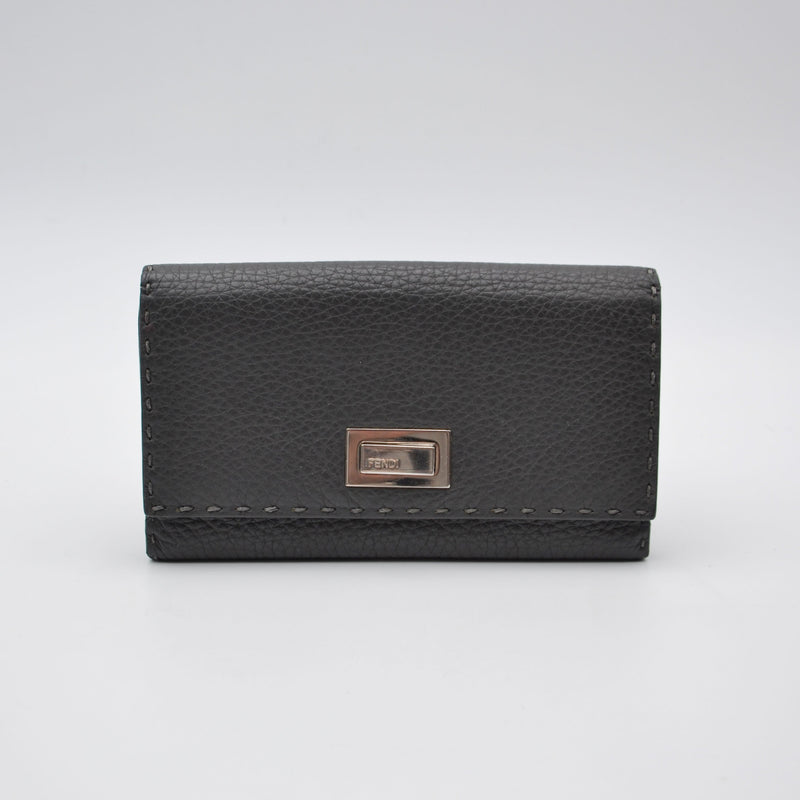 Portefeuille Fendi Selleria Cuir Grainé Gris Anthracite Unisexe