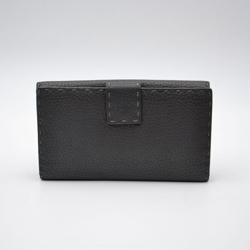 Portefeuille Fendi Selleria Cuir Grainé Gris Anthracite Unisexe