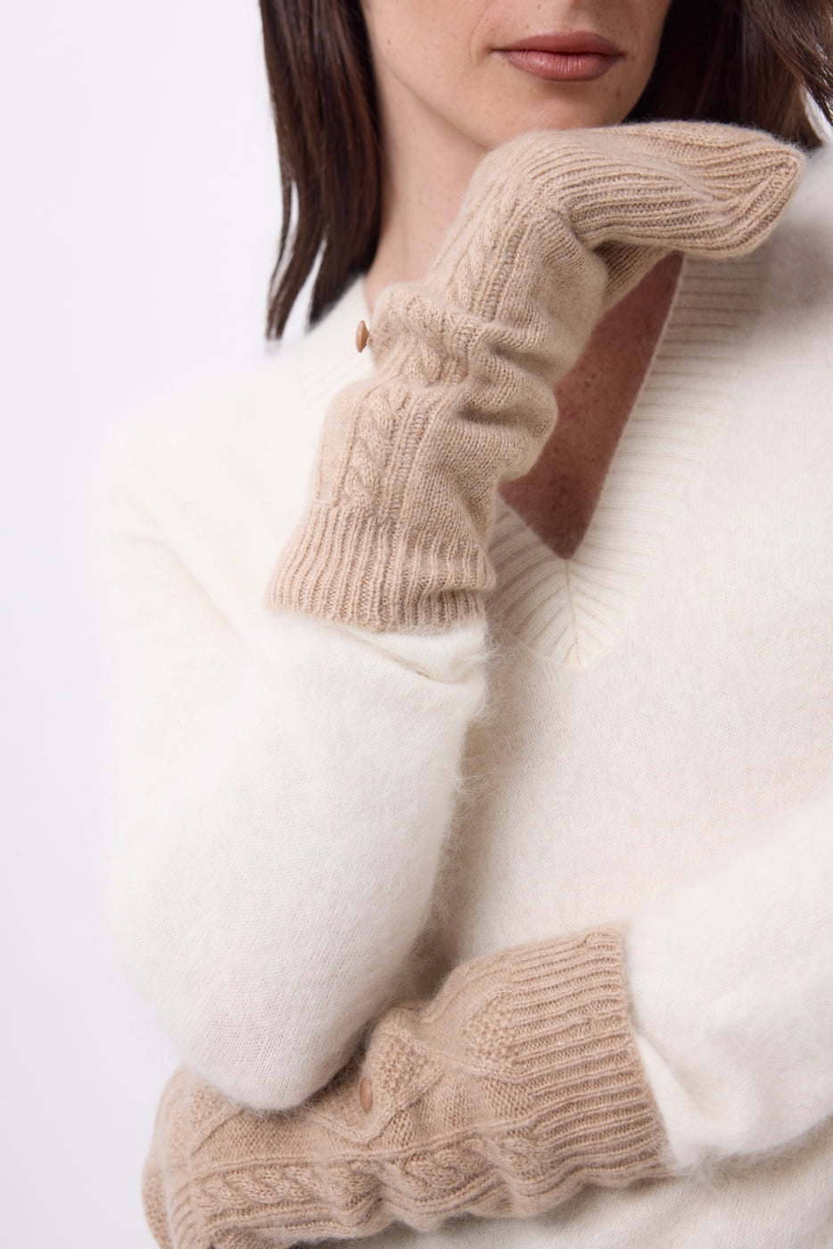 Fergane Flip-Top Fingerless Gloves - Cream Beige - Unisex