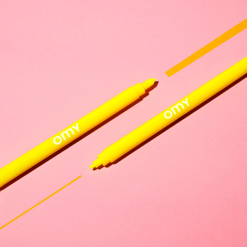 Feutres fluo OMY double pointe – Jaune, Orange, Vert, Violet, Bleu et Rose 