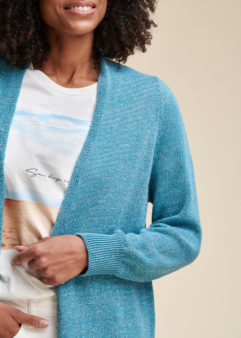 Mid-Length Iridescent Knit Cardigan