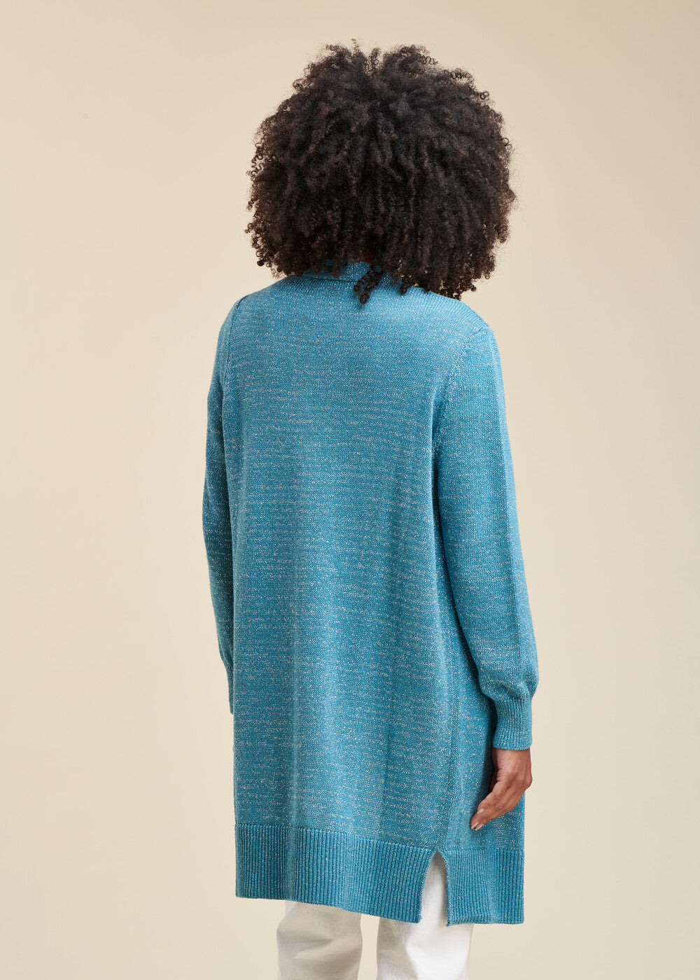 Mid-Length Iridescent Knit Cardigan