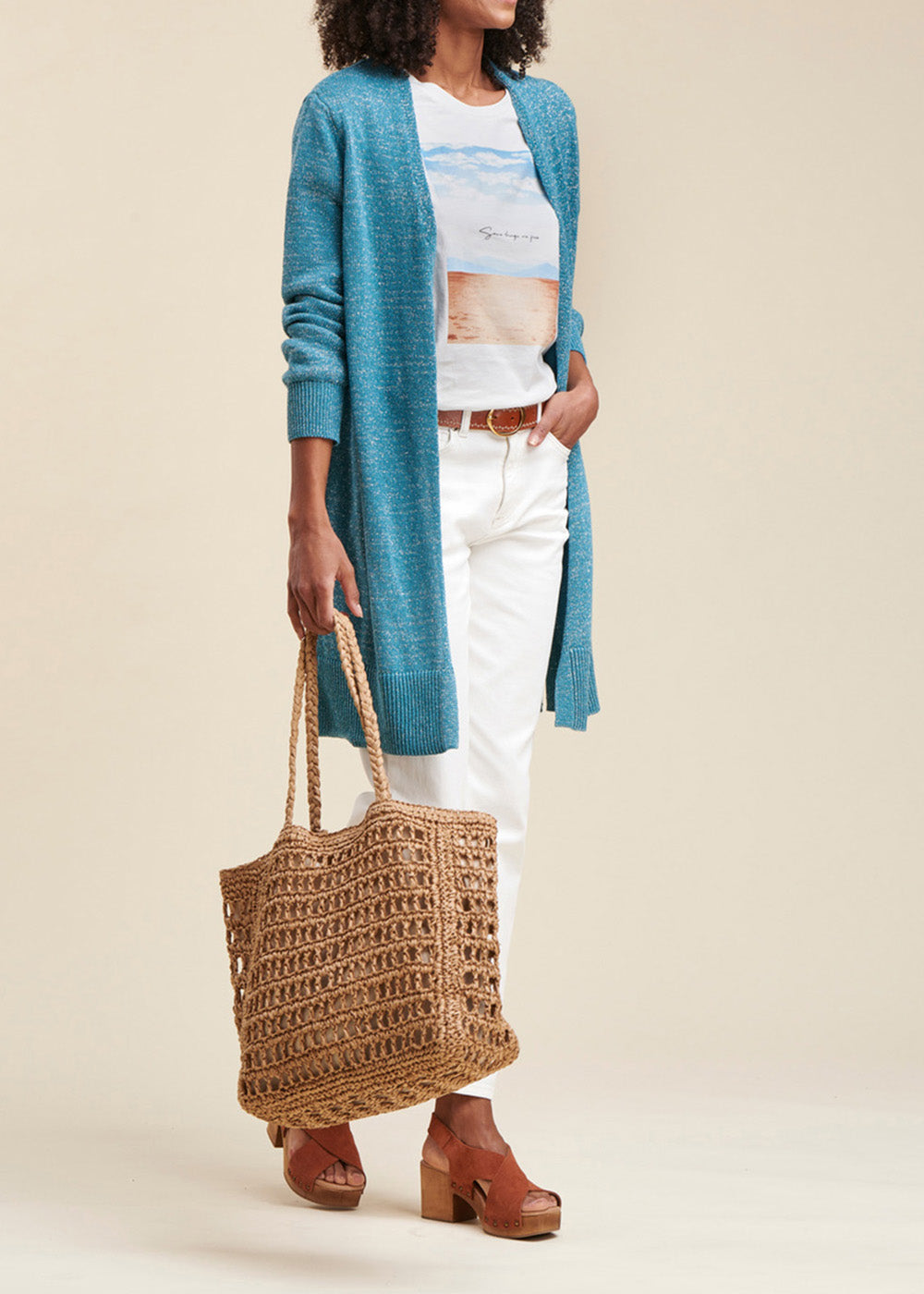 Mid-Length Iridescent Knit Cardigan