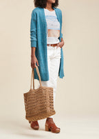 Mid-Length Iridescent Knit Cardigan
