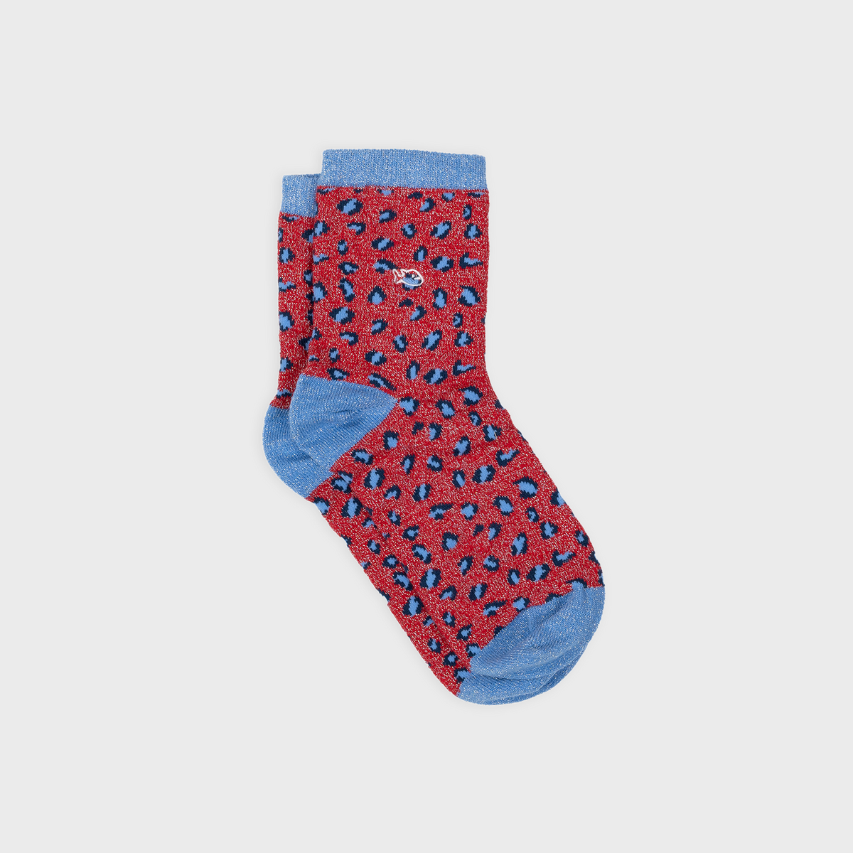 Chaussettes Pailletées En Coton Peigné Léopard - Rouge
