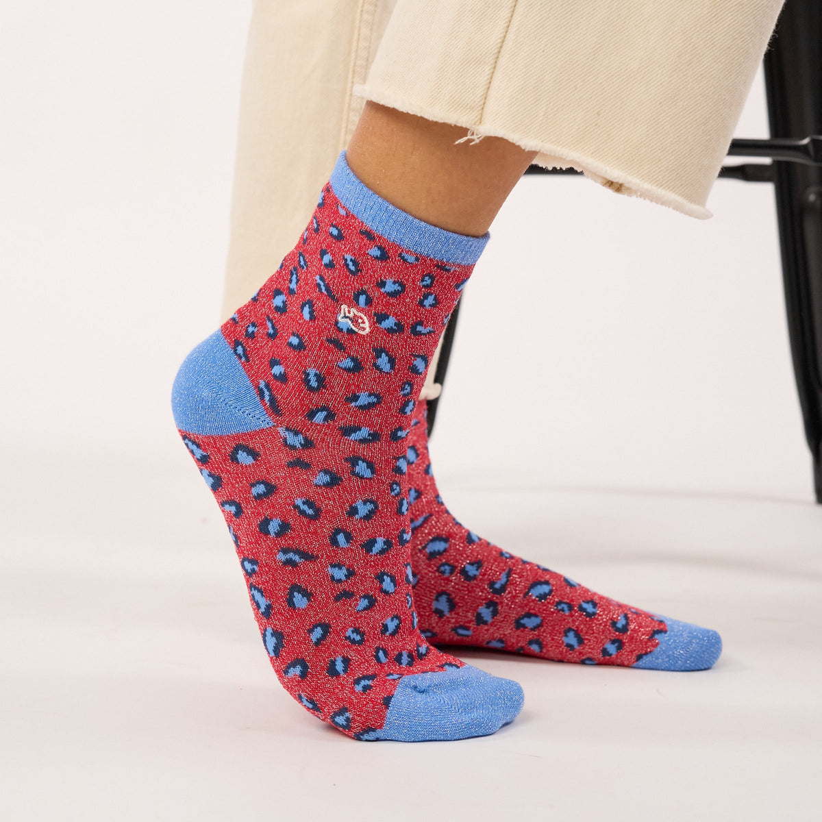 Chaussettes Pailletées En Coton Peigné Léopard - Rouge