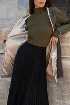 Long Elena Raincoat - Khaki/Gold
