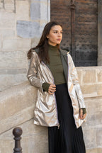Long Elena Raincoat - Khaki/Gold