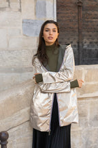 Long Elena Raincoat - Khaki/Gold