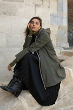 Long Elena Raincoat - Khaki/Gold