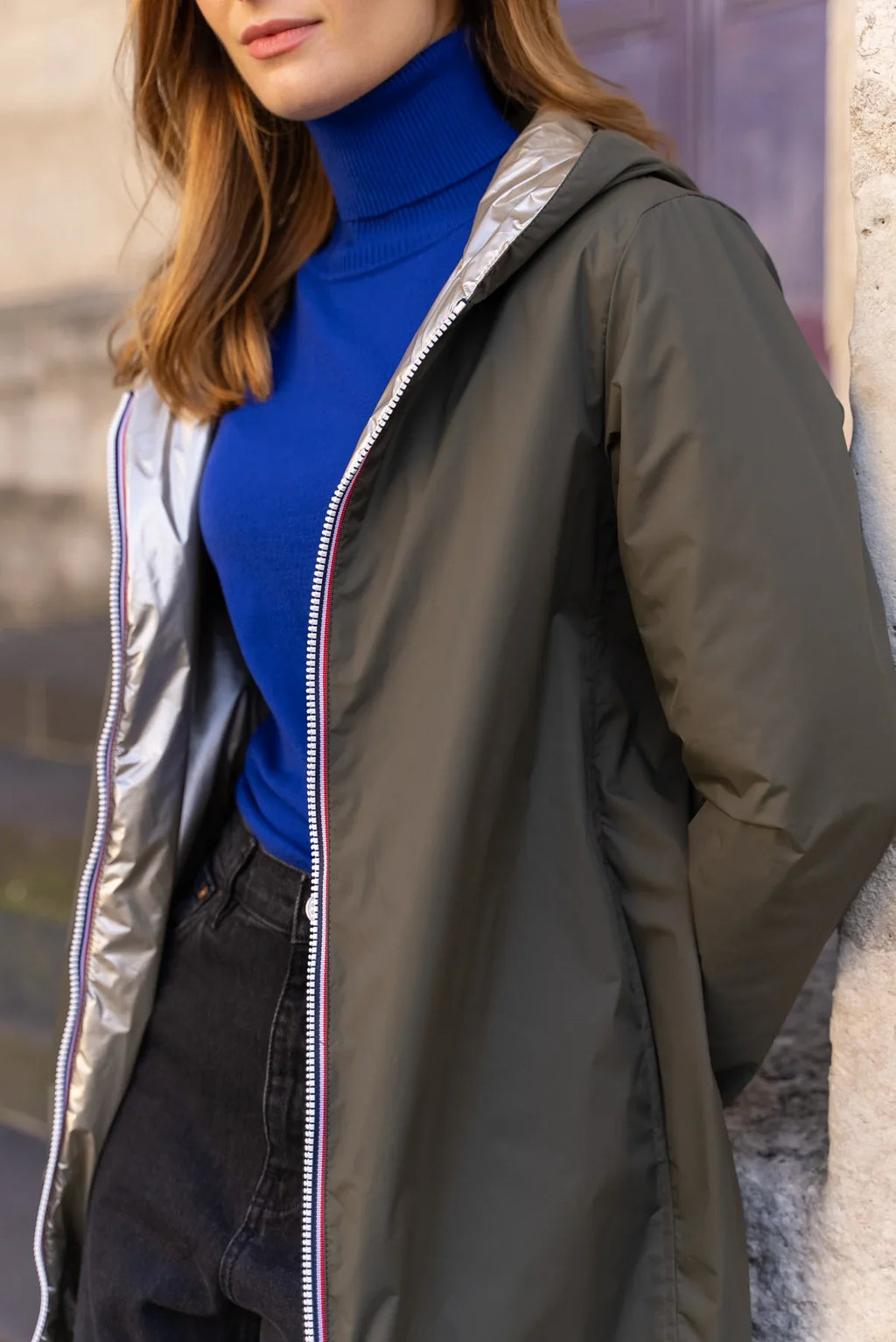 Regenjas Mandy Lang - Khaki/Goud